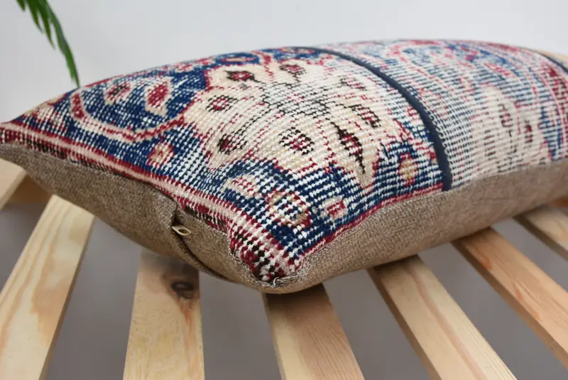 Muted Pillow Sham, Cushion Case, Southwestern Cushion Case, 12x24 Blue Pillow Case, Turkish Pillow, Kilim Cushion Sham, Ethnical Kilim Rug Pillow - 6