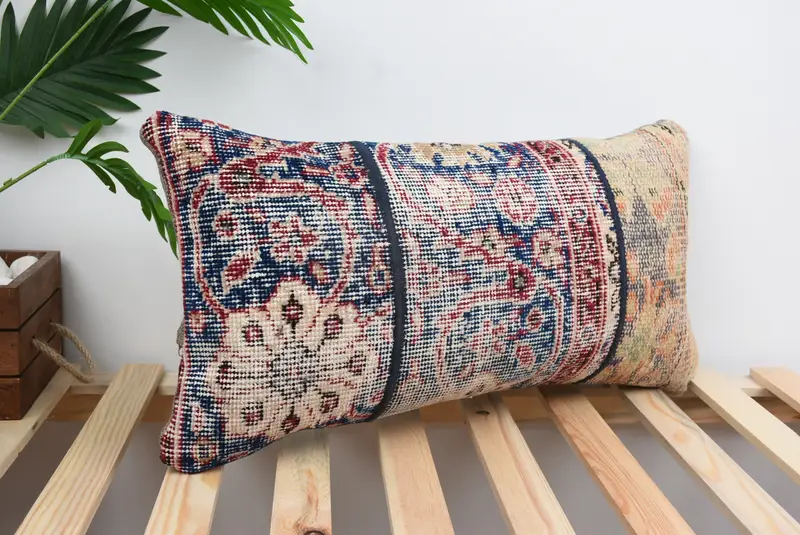 Muted Pillow Sham, Cushion Case, Southwestern Cushion Case, 12x24 Blue Pillow Case, Turkish Pillow, Kilim Cushion Sham, Ethnical Kilim Rug Pillow - 4