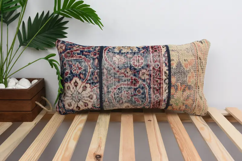 Muted Pillow Sham, Cushion Case, Southwestern Cushion Case, 12x24 Blue Pillow Case, Turkish Pillow, Kilim Cushion Sham, Ethnical Kilim Rug Pillow - 1