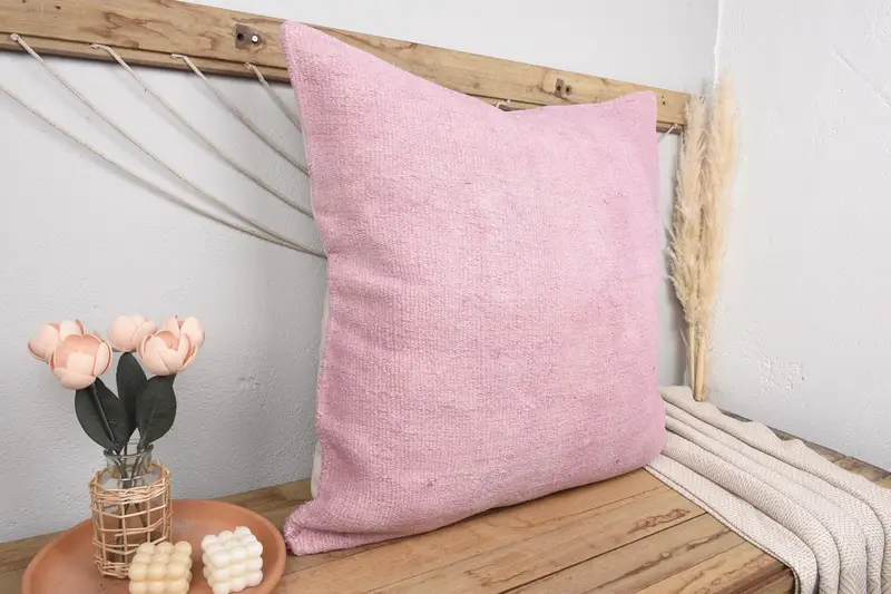 Pillow Case, Ethnical Kilim Rug Pillow, 32x32 Pink Cushion Cover, Pillow for Sofa, Garden Pillow Sham, Home Decor Pillow, Bohemian Cushion Cushion - 1
