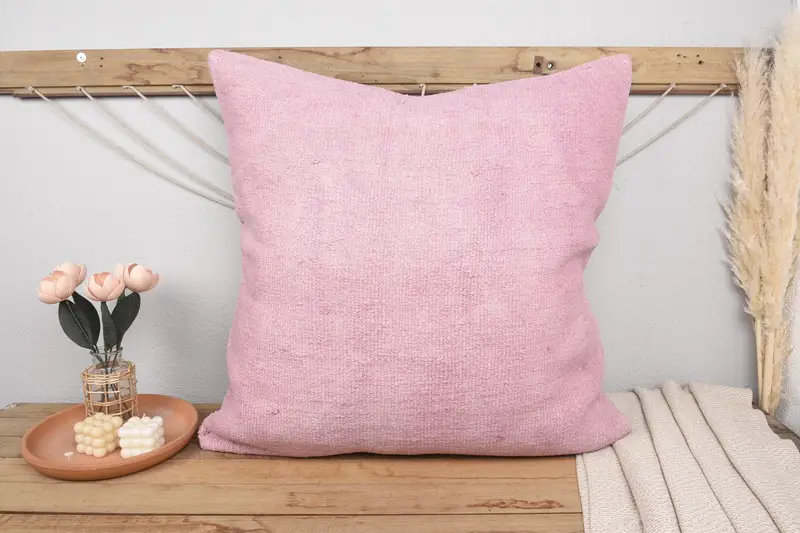 Pillow Case, Ethnical Kilim Rug Pillow, 32x32 Pink Cushion Cover, Pillow for Sofa, Garden Pillow Sham, Home Decor Pillow, Bohemian Cushion Cushion - 2