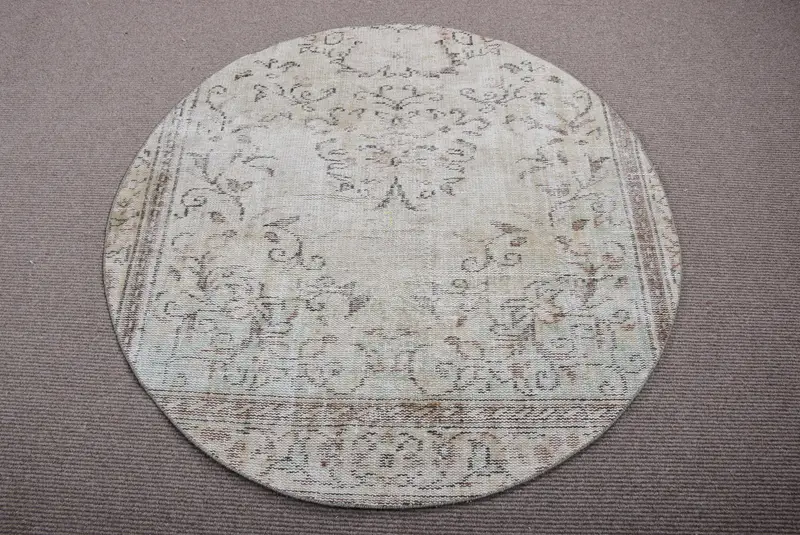 Alfombra Elegante Beige y Marrón, 4.5x4.5 ft Floral y Geométrica