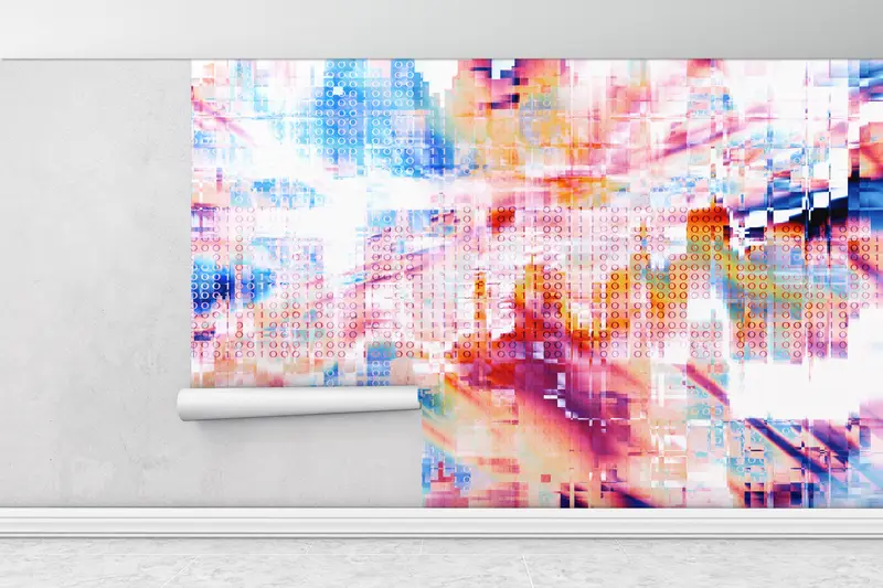 Paper Wall Art ,Wall Paper Peel and Stick,Bright Wall Paper,Office Wall Paper,Colorful Abstract Mural,Contemporary Wall Print, - 1