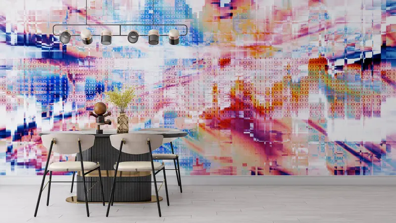 Paper Wall Art ,Wall Paper Peel and Stick,Bright Wall Paper,Office Wall Paper,Colorful Abstract Mural,Contemporary Wall Print, - 2