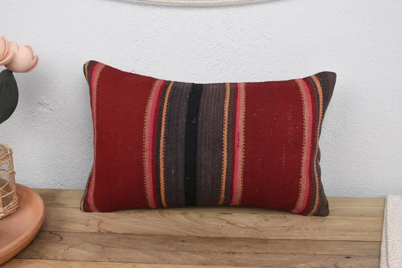Hippie Throw Cushion Case, Cushion, 12x20 Red Pillow, Kilim Cushion Sham, Pillow for Couch, Turkish Kilim Pillow, Tapestry Pillow - 2