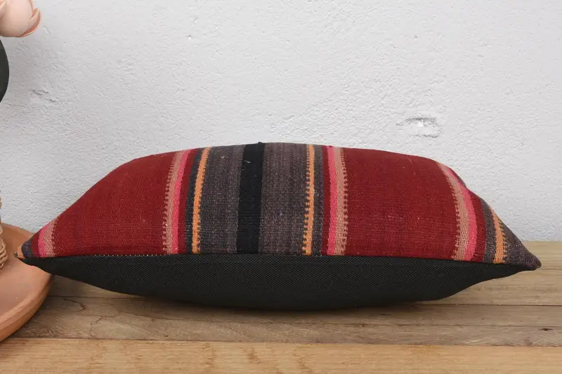 Hippie Throw Cushion Case, Cushion, 12x20 Red Pillow, Kilim Cushion Sham, Pillow for Couch, Turkish Kilim Pillow, Tapestry Pillow - 5