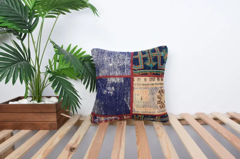 Home Decor Pillow, 16x16 Blue Pillow Sham, Authentic Pillow, Hippie Throw Pillow Sham, Ethnic Pillow, Cushion Cover, Antique Pillows, Boho Pillow - 1