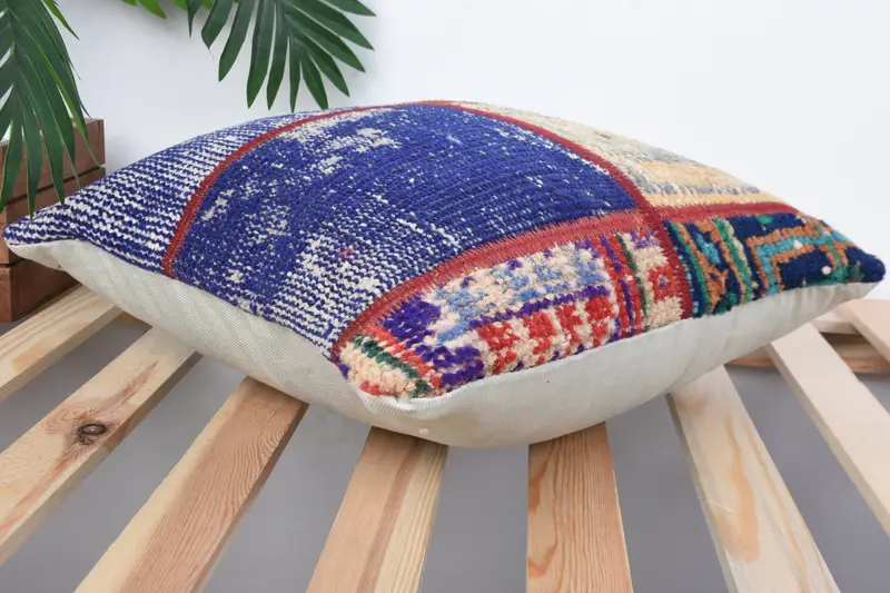 Home Decor Pillow, 16x16 Blue Pillow Sham, Authentic Pillow, Hippie Throw Pillow Sham, Ethnic Pillow, Cushion Cover, Antique Pillows, Boho Pillow - 5