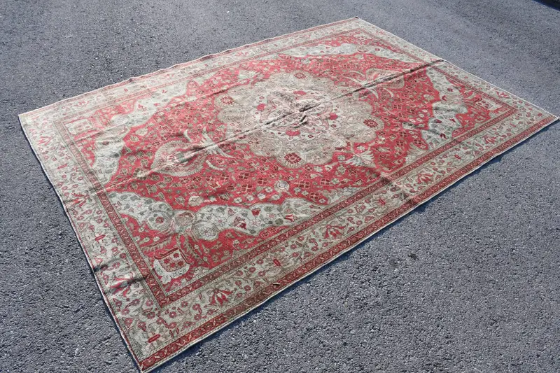 Oushak Halı, 6.2x9 ft Türk Halısı, Kırmızı Halı Yünü - 1