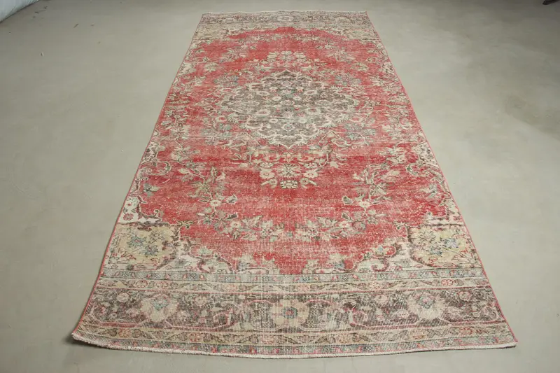 Türk Büyük Halı 4,7x10,2 ft (143x310 cm), Oushak Kırmızı Vintage Halı - 1