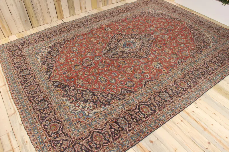 Turkish Vintage Oushak Oversize Rug 9.6x13.1 ft, Red Floral Rug Wool - 1