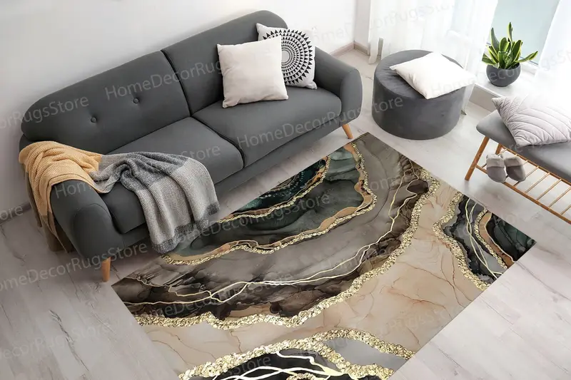 エレガントなプリントラグ：贅沢な暮らしのためのモダンな大理石デザイン