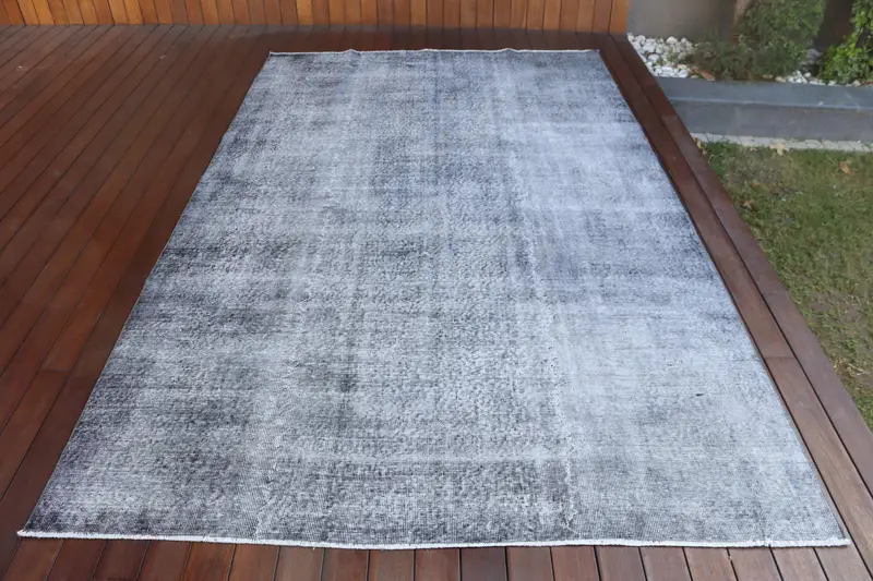 5.8x9.4 ft Turkish Vintage Rug, Large Rug, Oushak Gray Wool Rug - 1