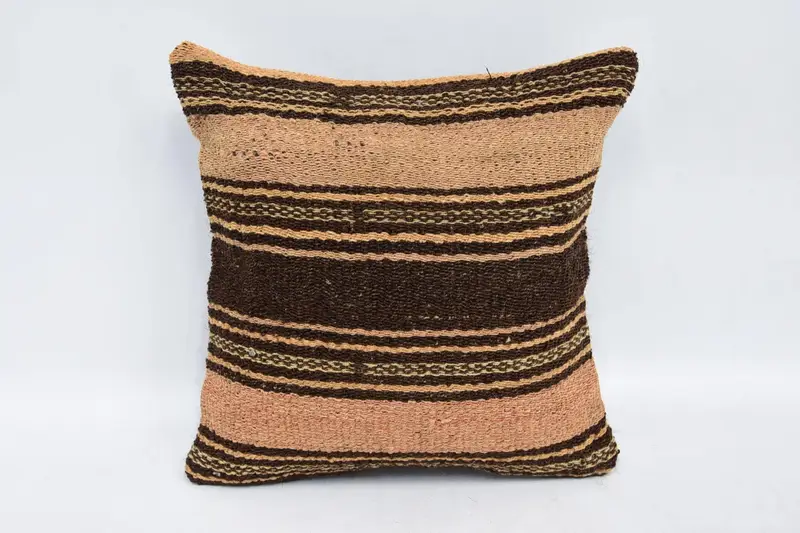 Vintage Kilim Throw Pillow, Boho Throw Cushion Case, Boho Pillow Sham Cover, Boho Pillow, Tapestry Cushion, 12x12 Brown Pillow Cover, Pillow Case - 1