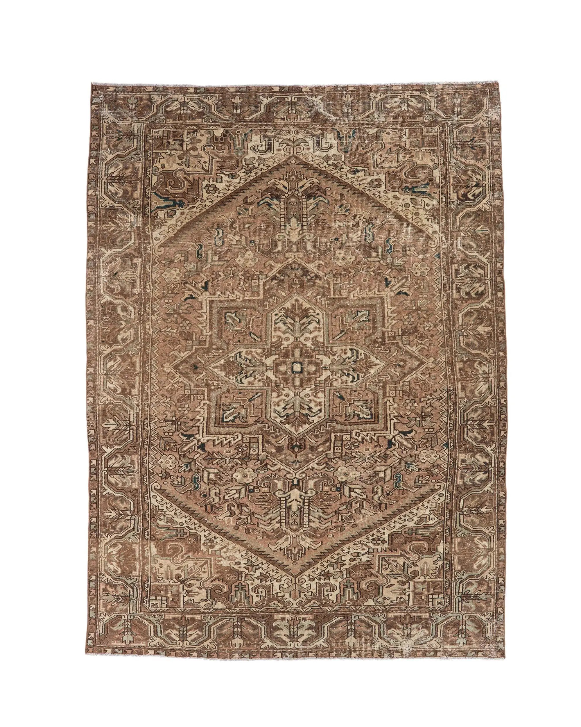 7x10 ft Büyük Vintage Türk Halısı, Kahverengi Bitki ve ağaçlar Yün Halı - 1