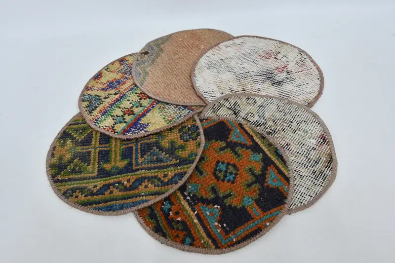 Mantel individual bohemio circular, decoración de lana de algodón naranja y bronce