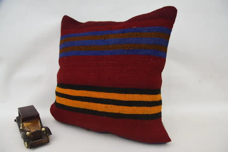 Ethnic Pillow Cover, Turkish Bench Pillow, Pillow Sham, Bench Cushion Case, Pillow for Couch, Pillow for Sofa, 20x20 Red Cushion, Kilim Cushion Sham - 3
