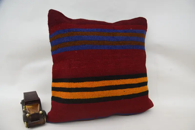 Ethnic Pillow Cover, Turkish Bench Pillow, Pillow Sham, Bench Cushion Case, Pillow for Couch, Pillow for Sofa, 20x20 Red Cushion, Kilim Cushion Sham - 2