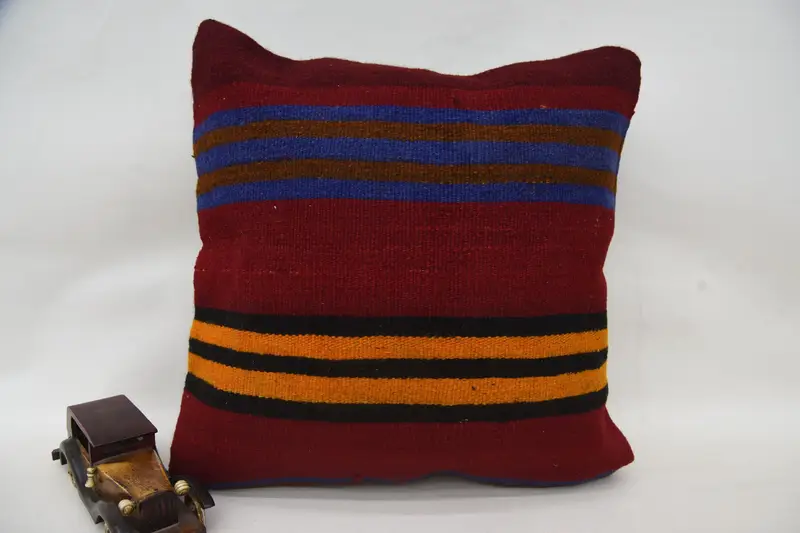 Ethnic Pillow Cover, Turkish Bench Pillow, Pillow Sham, Bench Cushion Case, Pillow for Couch, Pillow for Sofa, 20x20 Red Cushion, Kilim Cushion Sham - 1