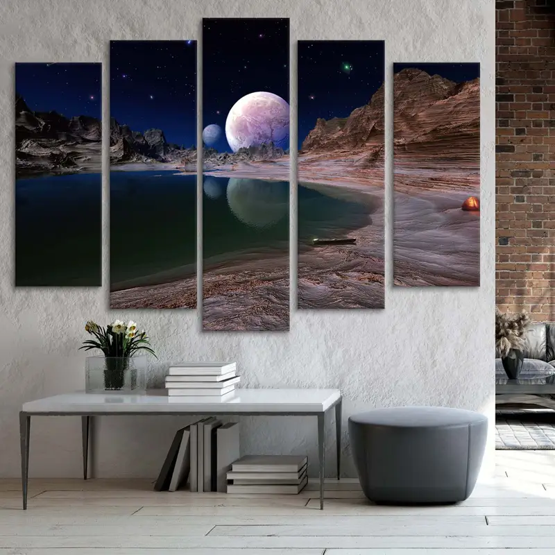 Alien Worlds Tuval Dekor, Sokak Duvarı Sanat Tuval, Gezegenler Tuval Baskı, Yansıma Duvar Dekoru, Uzay Tuval Resim, Hayal Dünya Duvar Sanatı - 5