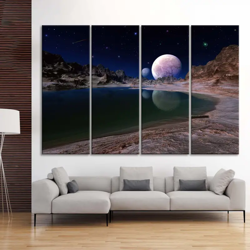 Alien Worlds Tuval Dekor, Sokak Duvarı Sanat Tuval, Gezegenler Tuval Baskı, Yansıma Duvar Dekoru, Uzay Tuval Resim, Hayal Dünya Duvar Sanatı - 3