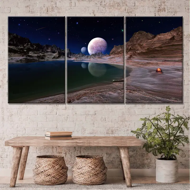 Alien Worlds Tuval Dekor, Sokak Duvarı Sanat Tuval, Gezegenler Tuval Baskı, Yansıma Duvar Dekoru, Uzay Tuval Resim, Hayal Dünya Duvar Sanatı - 1