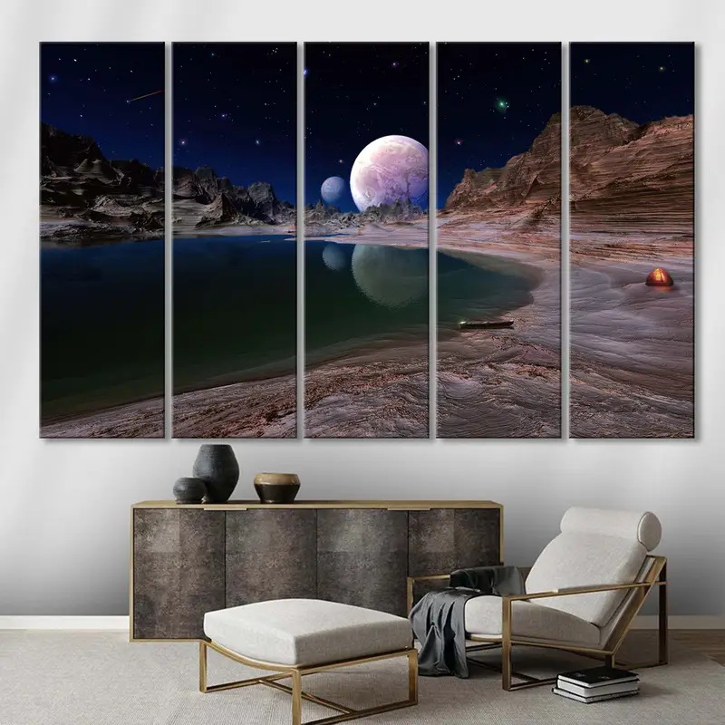 Alien Worlds Tuval Dekor, Sokak Duvarı Sanat Tuval, Gezegenler Tuval Baskı, Yansıma Duvar Dekoru, Uzay Tuval Resim, Hayal Dünya Duvar Sanatı - 4