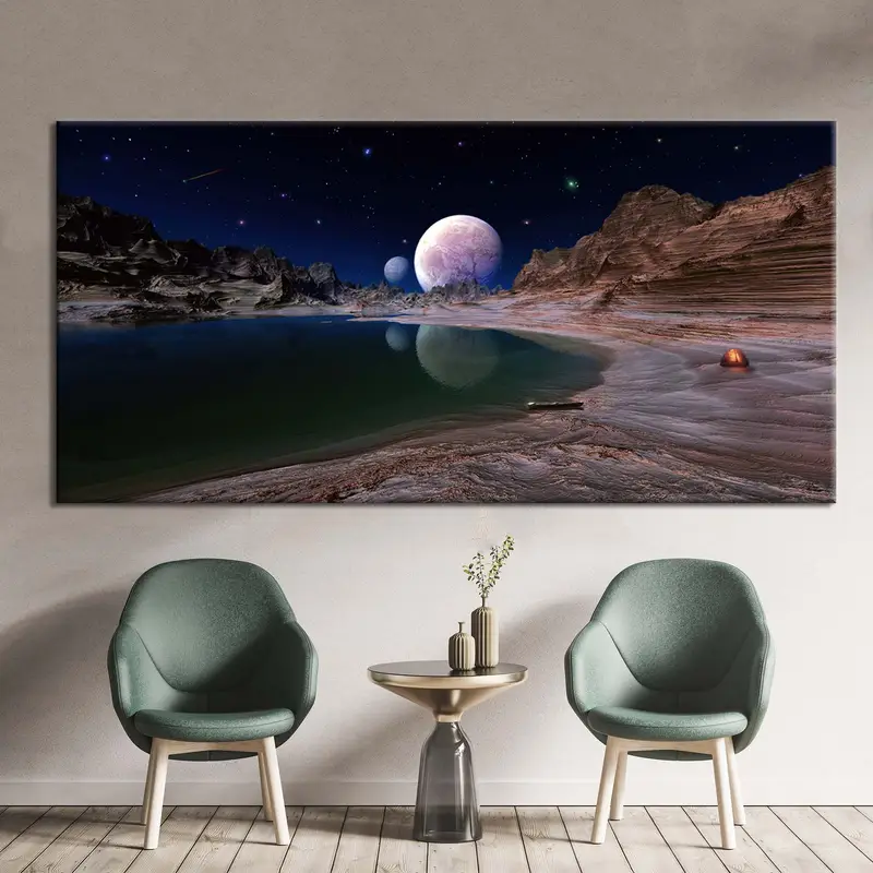 Alien Worlds Tuval Dekor, Sokak Duvarı Sanat Tuval, Gezegenler Tuval Baskı, Yansıma Duvar Dekoru, Uzay Tuval Resim, Hayal Dünya Duvar Sanatı - 2