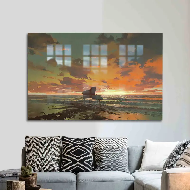 Elegant Sunset Seascape Glass: Contemporary Printed Design