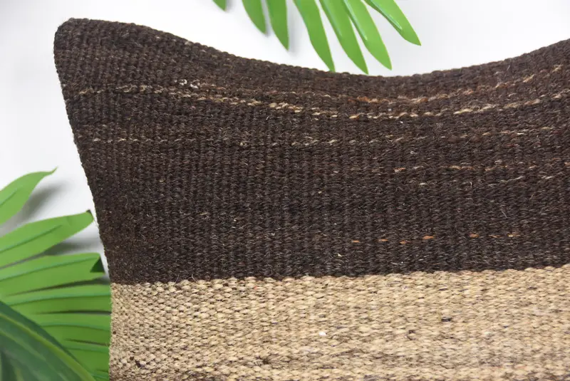 Aesthetic Pillow Case, Pillow Cover, Vintage Kilim Pillow, 14x14 Brown Cushion Cover, Boho Pillow Sham Cover, Kilim Cushion Sham - 2