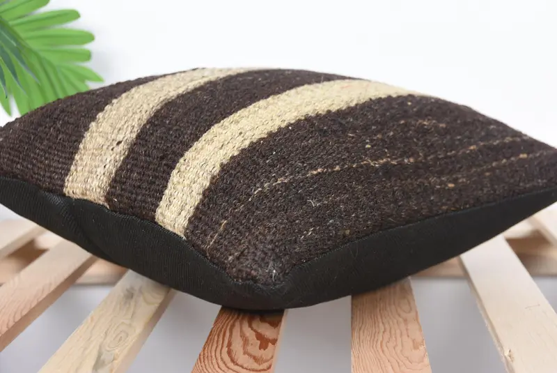 Aesthetic Pillow Case, Pillow Cover, Vintage Kilim Pillow, 14x14 Brown Cushion Cover, Boho Pillow Sham Cover, Kilim Cushion Sham - 6
