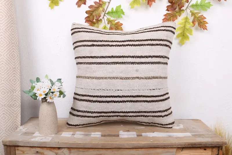 Sofa Pillow Sham, Shabby Chic Pillow Case, Pillow for Couch, Cushion Case, 18x18 White Pillow Sham, Handmade Kilim Cushion, Home Decor Pillow - 1
