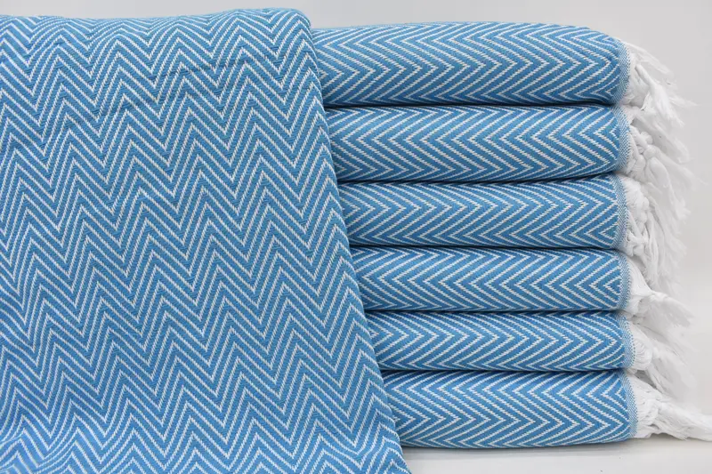 Personalized Turkish Cotton Blue Chevron Throw, 95x79 Inches