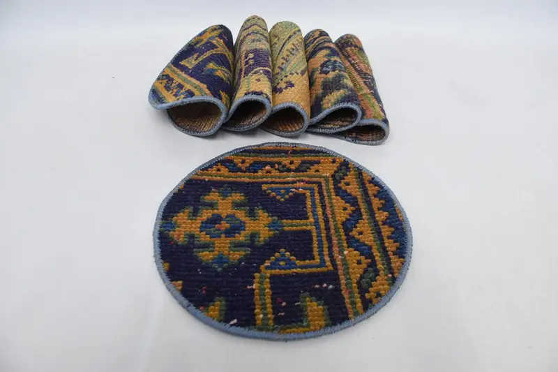 Böhmische runde Tischsets aus Baumwolle und Wolle, Tischsets im Art-Deco-Stil