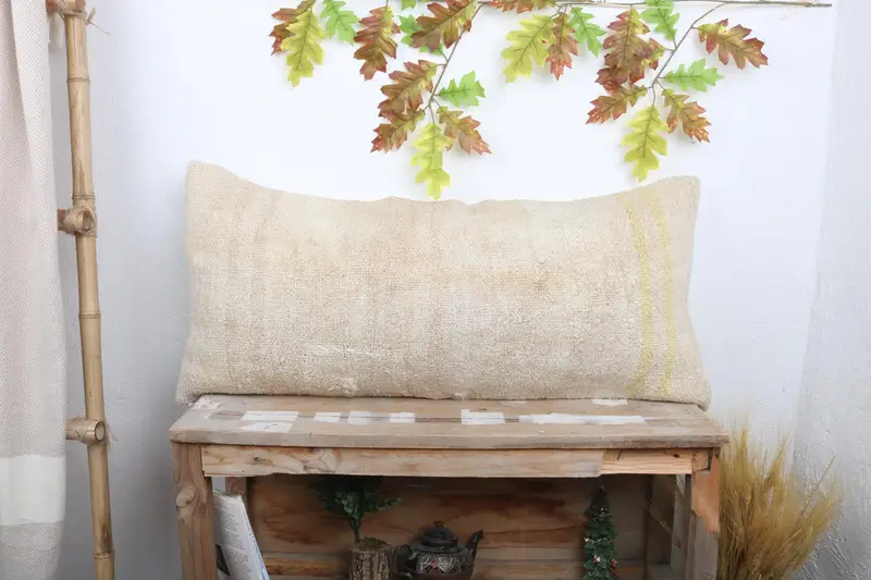 16x36 White Cushion, Outdoor Throw Pillow, Turkish Pillow, Kilim Pillow, Handmade Rug Seat Pillow Sham, Nomadic Pillow, Pillow, Vintage Kilim Pillow - 1