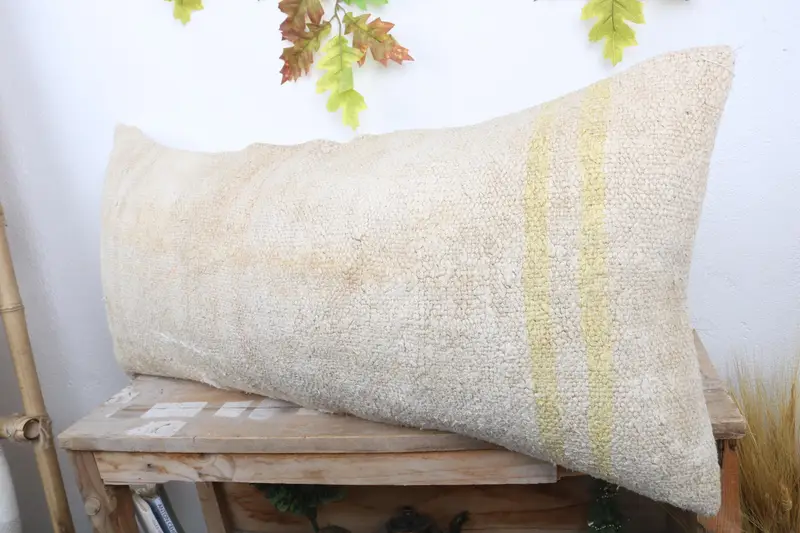 16x36 White Cushion, Outdoor Throw Pillow, Turkish Pillow, Kilim Pillow, Handmade Rug Seat Pillow Sham, Nomadic Pillow, Pillow, Vintage Kilim Pillow - 4