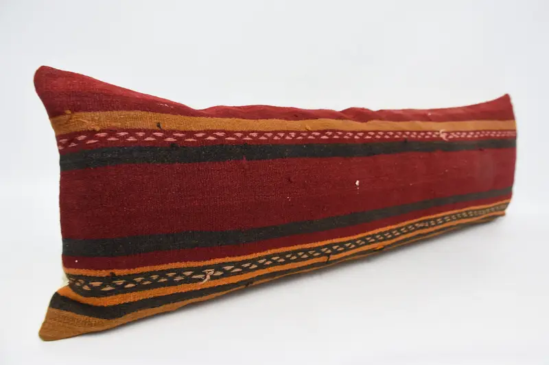 Garden Pillow, Turkish Kilim Pillow, Boho Pillow Sham Cover, Accent Throw Pillow Sham, 16x48 Red Cushion Case, Vintage Kilim Pillow, Cushion - 3