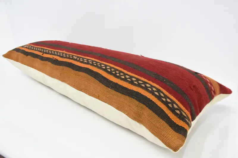Garden Pillow, Turkish Kilim Pillow, Boho Pillow Sham Cover, Accent Throw Pillow Sham, 16x48 Red Cushion Case, Vintage Kilim Pillow, Cushion - 5