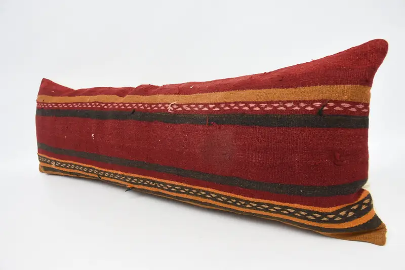 Garden Pillow, Turkish Kilim Pillow, Boho Pillow Sham Cover, Accent Throw Pillow Sham, 16x48 Red Cushion Case, Vintage Kilim Pillow, Cushion - 4