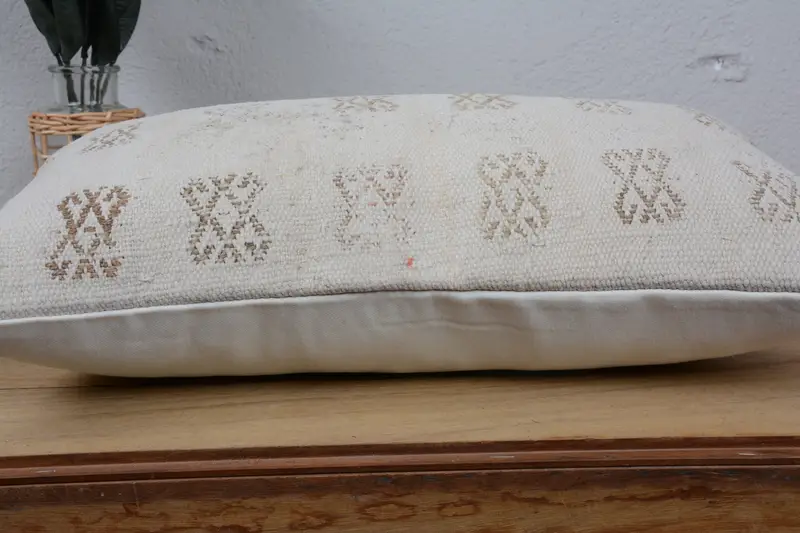 12x20 White Cushion, Interior Designer Pillow, Pillow, Handwoven Pillow Sham, Pattern Throw Cushion Cover, Vintage Kilim Pillow, Gift Pillow - 5