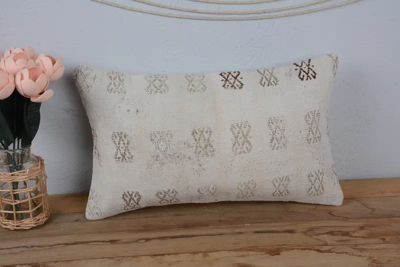 12x20 White Cushion, Interior Designer Pillow, Pillow, Handwoven Pillow Sham, Pattern Throw Cushion Cover, Vintage Kilim Pillow, Gift Pillow - 2