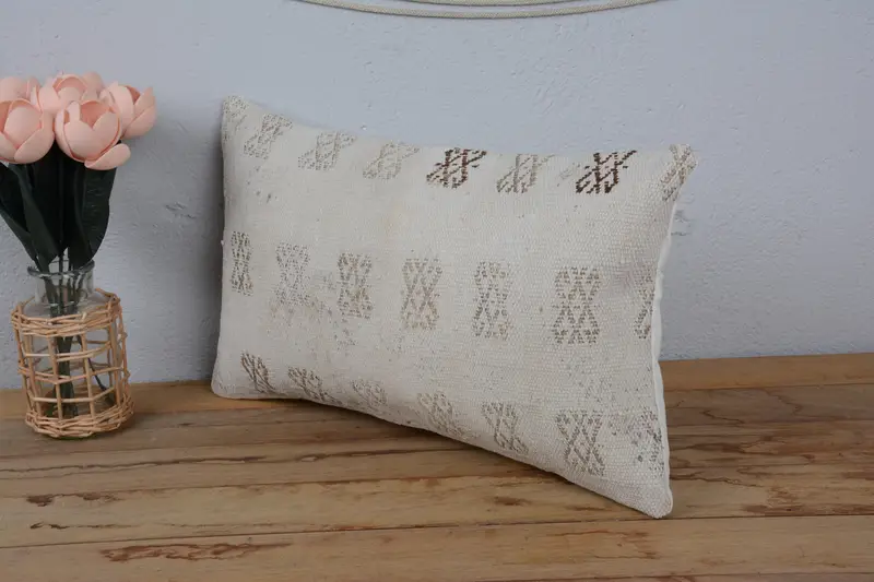 12x20 White Cushion, Interior Designer Pillow, Pillow, Handwoven Pillow Sham, Pattern Throw Cushion Cover, Vintage Kilim Pillow, Gift Pillow - 4