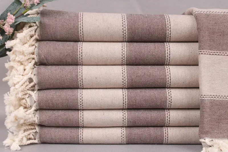 Beach Towel Bachelorette Brown-Beige Stripes, Turkish Cotton, 36x65 Inches