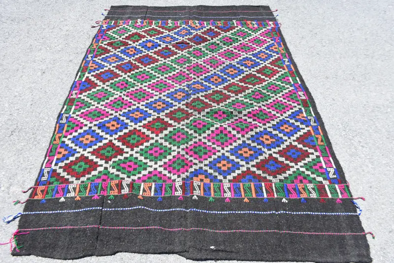 4,9x7,6 ft Vintage Teppich, Kelim Teppich, blauer marokkanischer Teppich aus Wolle - 1