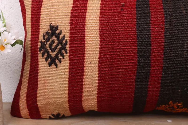 12x24 Red Pillow Sham, Boho Pillow Sham Cover, Sustainable Pillow, Cushion Case, Handmade Kilim Cushion, Throw Kilim Pillow, Outdoor Pillow Cover - 3