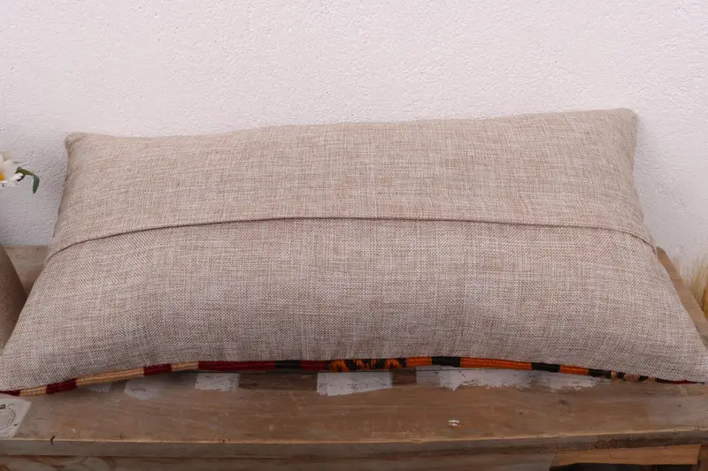 12x24 Red Pillow Sham, Boho Pillow Sham Cover, Sustainable Pillow, Cushion Case, Handmade Kilim Cushion, Throw Kilim Pillow, Outdoor Pillow Cover - 7