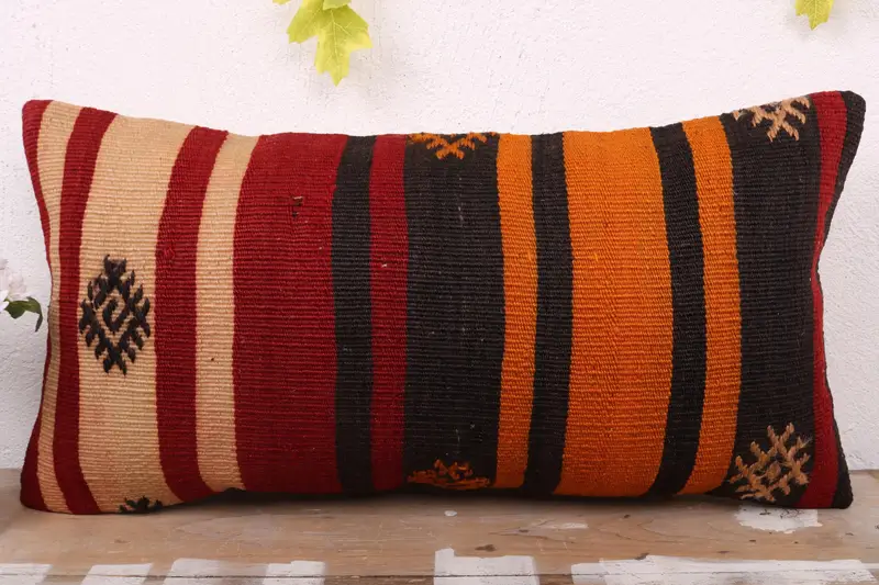 12x24 Red Pillow Sham, Boho Pillow Sham Cover, Sustainable Pillow, Cushion Case, Handmade Kilim Cushion, Throw Kilim Pillow, Outdoor Pillow Cover - 2