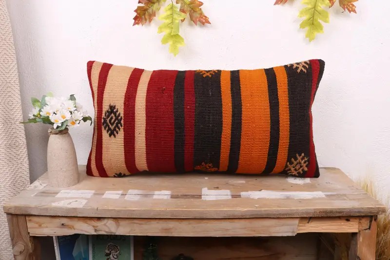 12x24 Red Pillow Sham, Boho Pillow Sham Cover, Sustainable Pillow, Cushion Case, Handmade Kilim Cushion, Throw Kilim Pillow, Outdoor Pillow Cover - 1