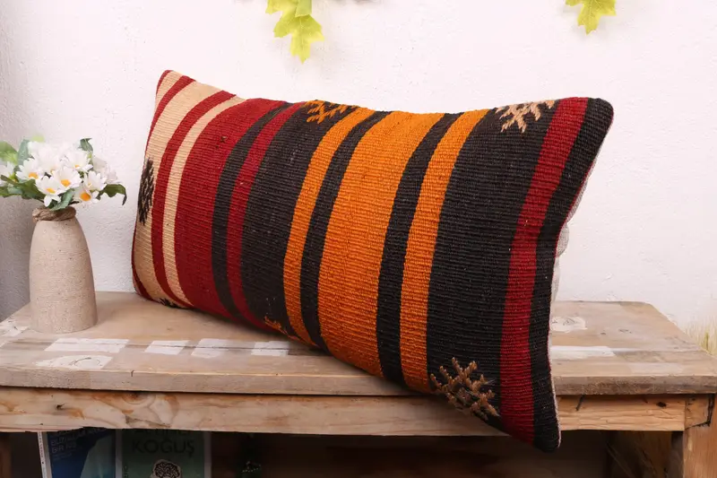 12x24 Red Pillow Sham, Boho Pillow Sham Cover, Sustainable Pillow, Cushion Case, Handmade Kilim Cushion, Throw Kilim Pillow, Outdoor Pillow Cover - 4