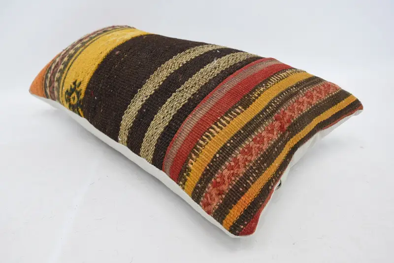 Kilim Cushion Sham, 12x24 Brown Cushion, Seat Cushion Cover, Couch Pillow Case, Vintage Pillow, Turkish Pillow, Aztec Pillow Cover, Cushion Case - 5